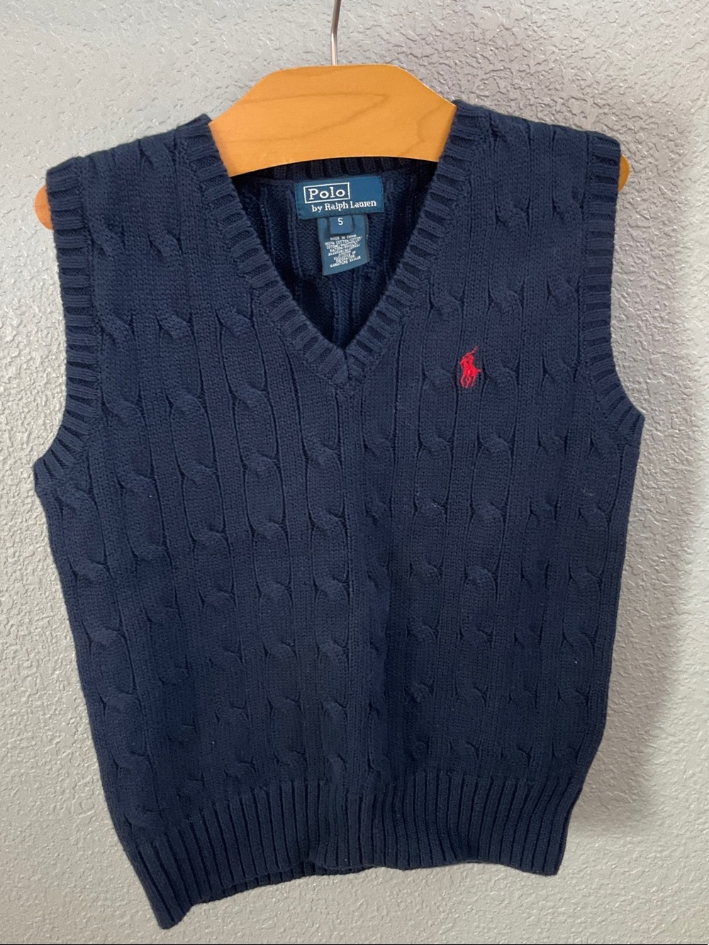 Polo by Ralph Lauren Navy Cable-Knit V-Neck Sweater Vest with Red Pony size 5